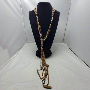 BKE camel suede strand necklace with silver beads